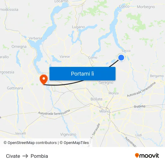 Civate to Pombia map