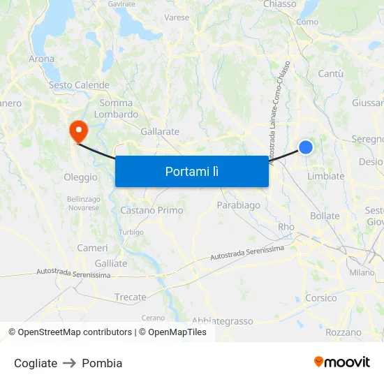 Cogliate to Pombia map
