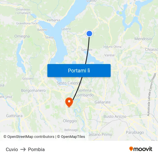 Cuvio to Pombia map