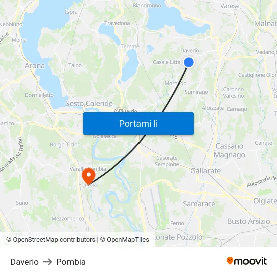 Daverio to Pombia map