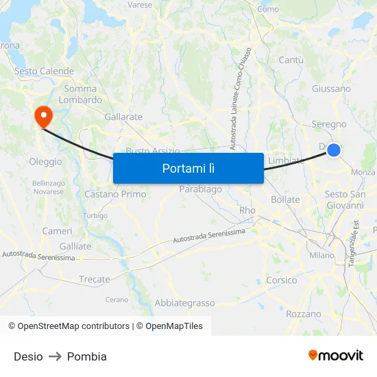 Desio to Pombia map