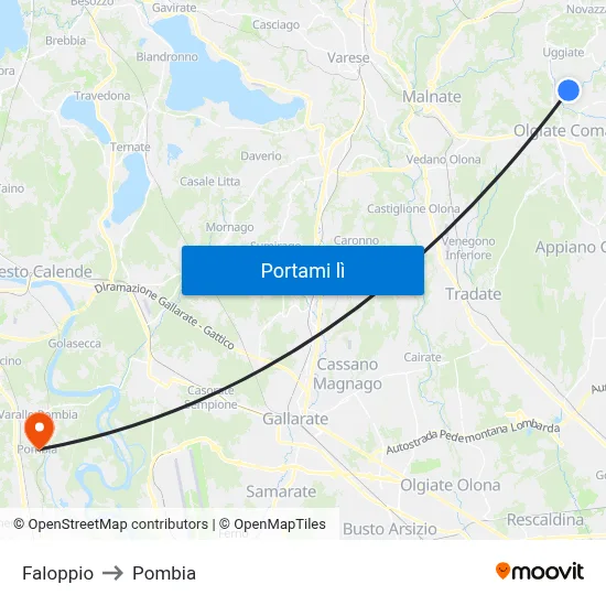 Faloppio to Pombia map