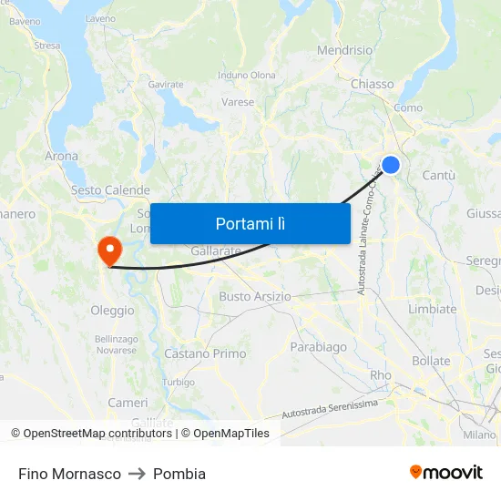 Fino Mornasco to Pombia map