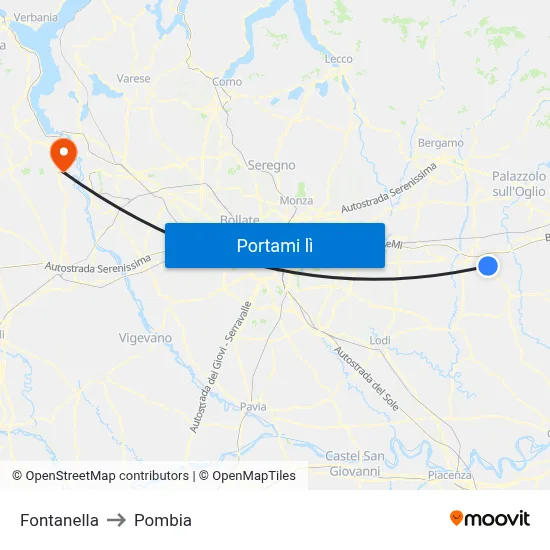 Fontanella to Pombia map