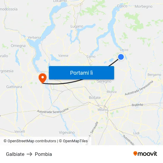 Galbiate to Pombia map