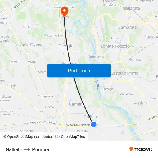 Galliate to Pombia map