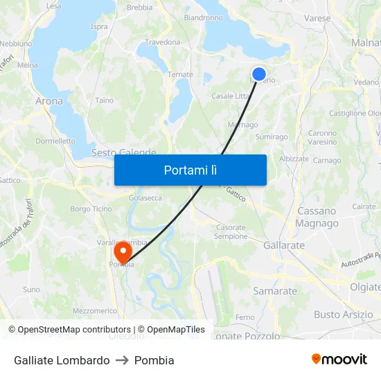 Galliate Lombardo to Pombia map