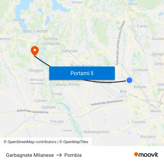 Garbagnate Milanese to Pombia map