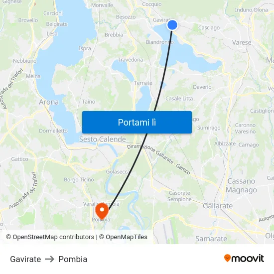 Gavirate to Pombia map