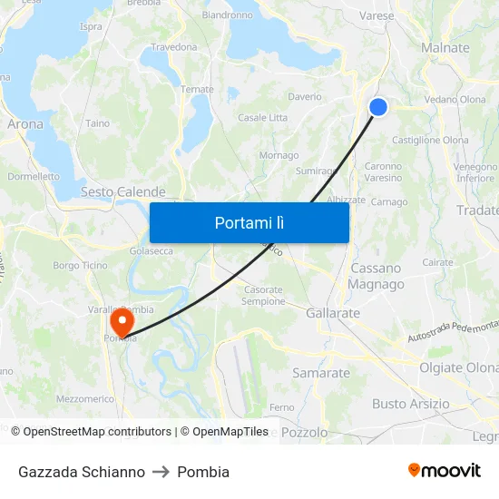 Gazzada Schianno to Pombia map