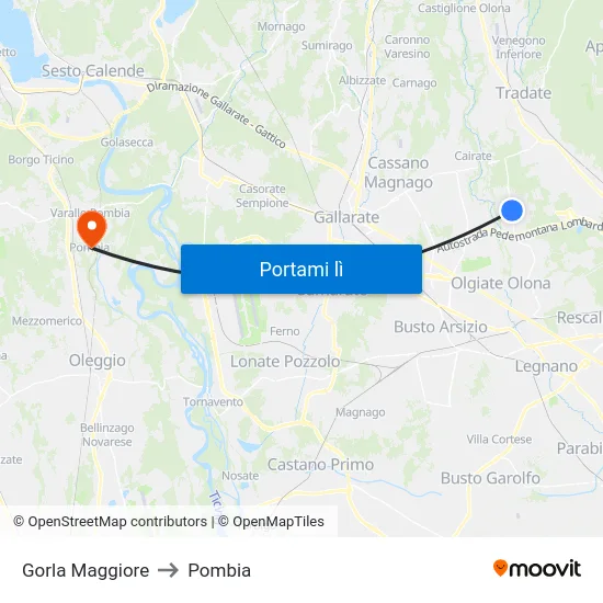 Gorla Maggiore to Pombia map