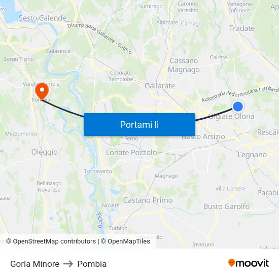 Gorla Minore to Pombia map