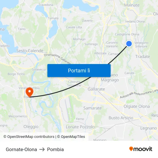 Gornate-Olona to Pombia map