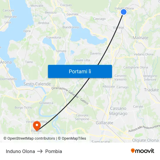 Induno Olona to Pombia map