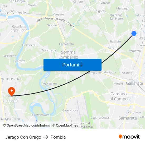 Jerago Con Orago to Pombia map