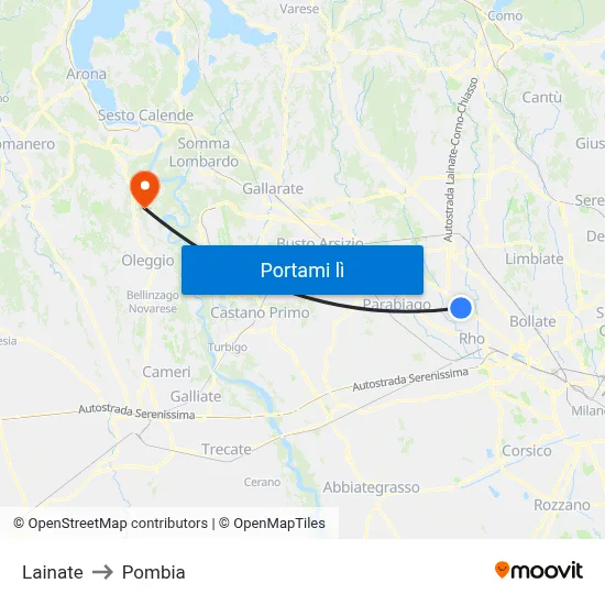 Lainate to Pombia map