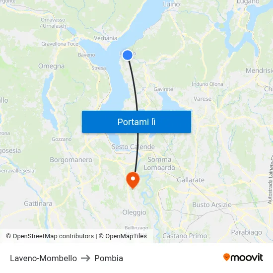 Laveno-Mombello to Pombia map