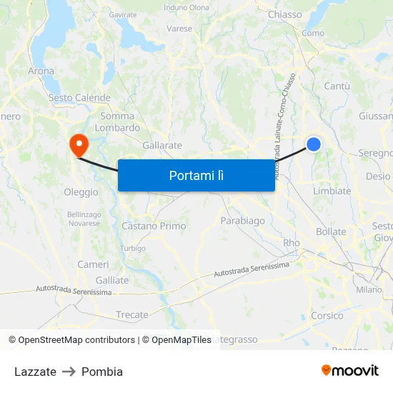 Lazzate to Pombia map
