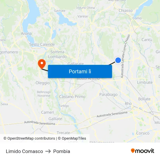 Limido Comasco to Pombia map
