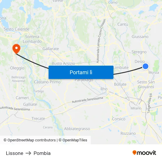 Lissone to Pombia map