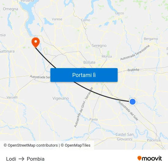 Lodi to Pombia map