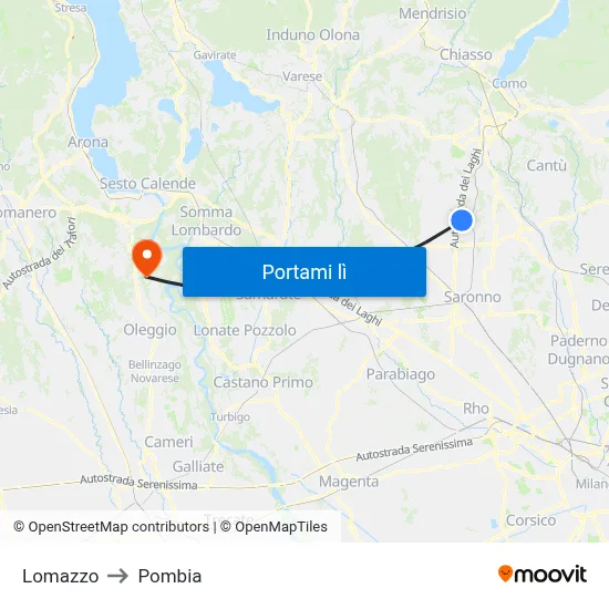 Lomazzo to Pombia map