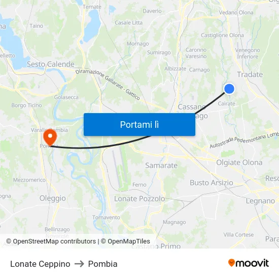 Lonate Ceppino to Pombia map