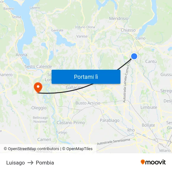 Luisago to Pombia map