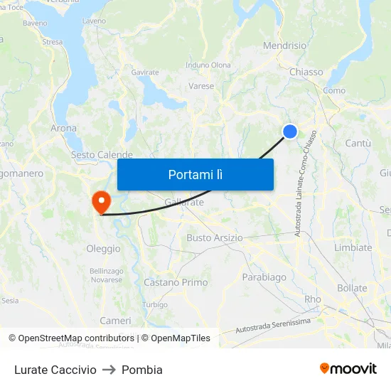 Lurate Caccivio to Pombia map