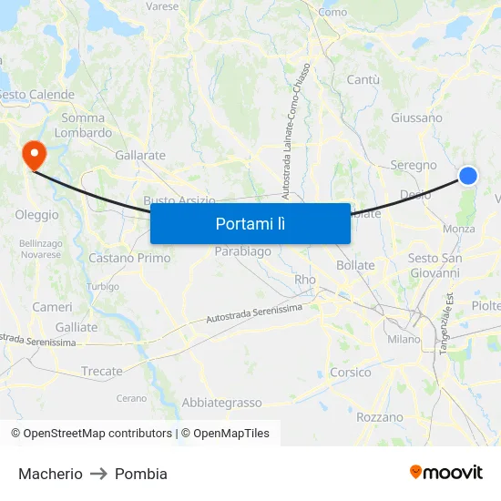 Macherio to Pombia map