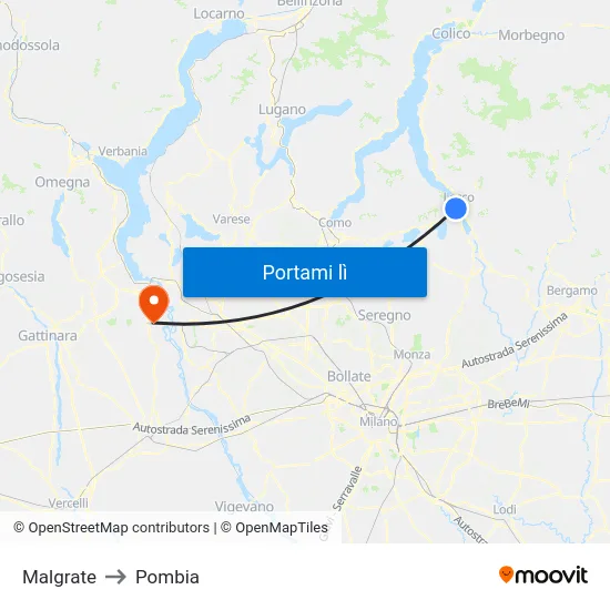 Malgrate to Pombia map