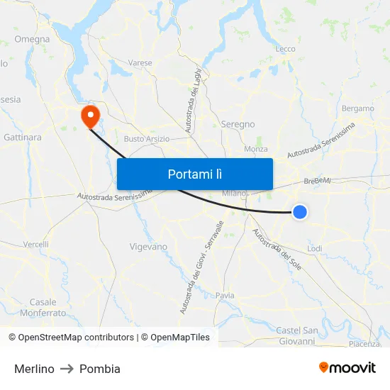 Merlino to Pombia map