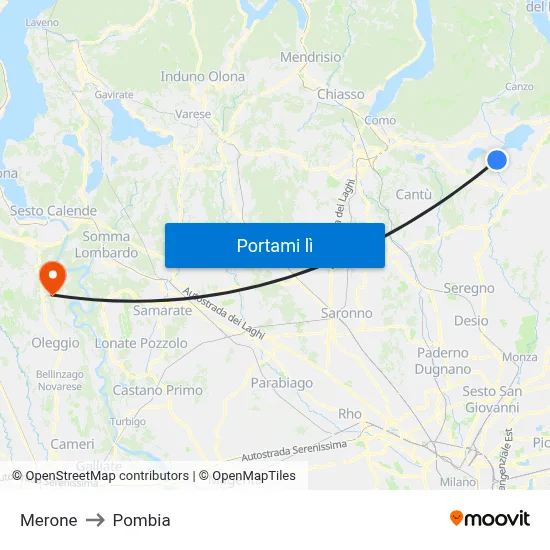 Merone to Pombia map