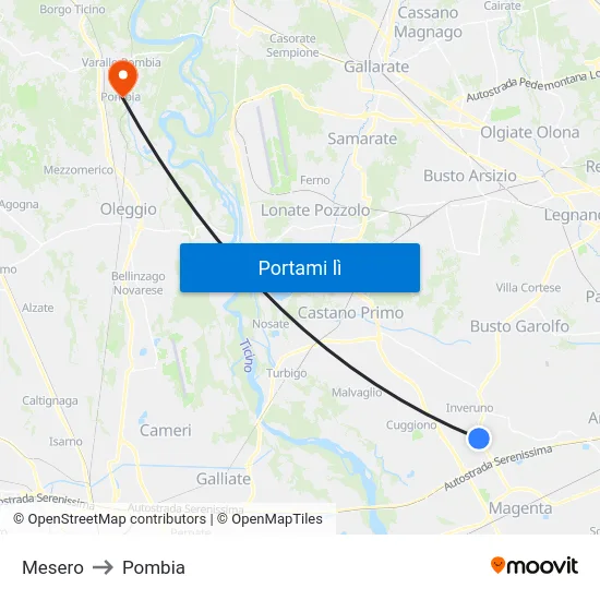 Mesero to Pombia map