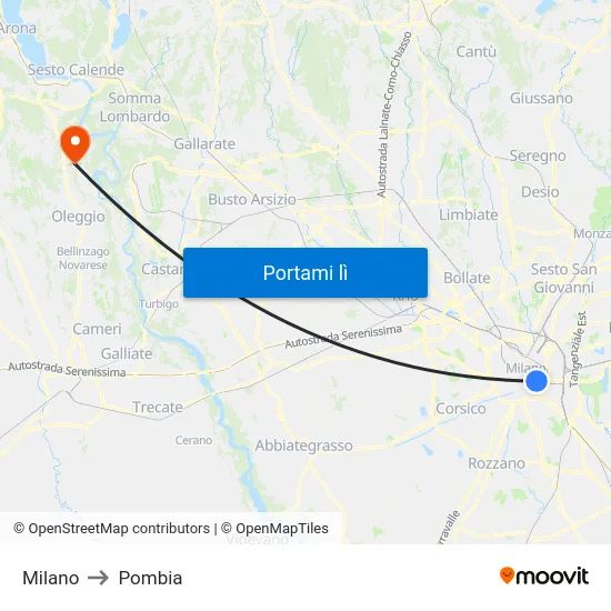 Milano to Pombia map