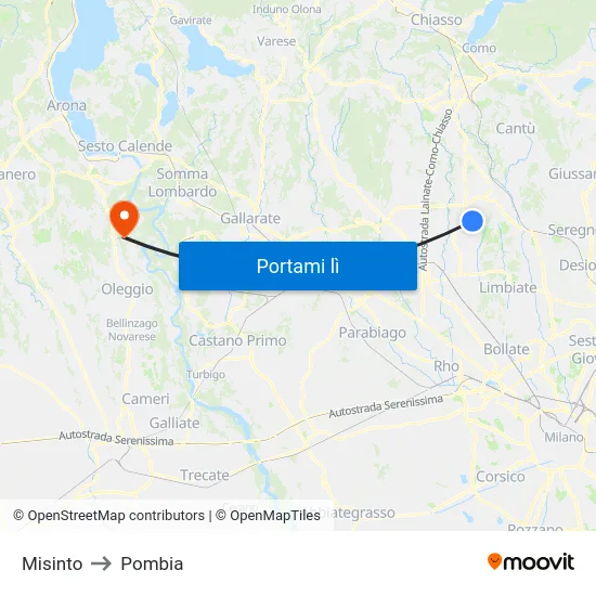 Misinto to Pombia map