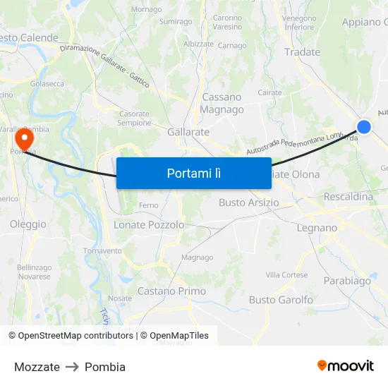 Mozzate to Pombia map