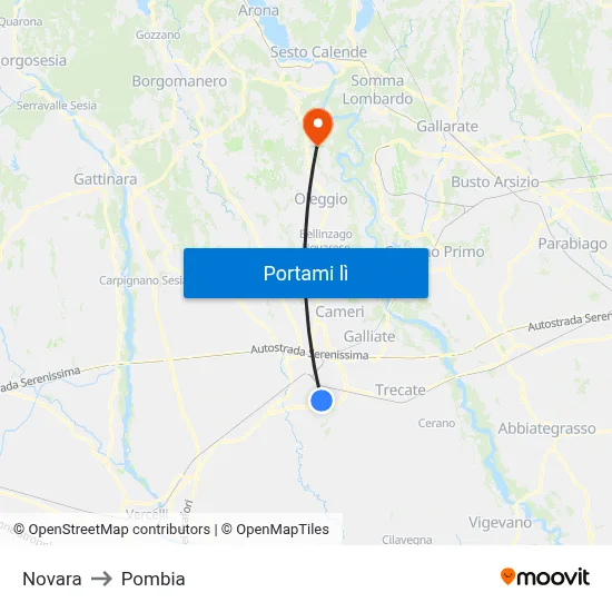 Novara to Pombia map