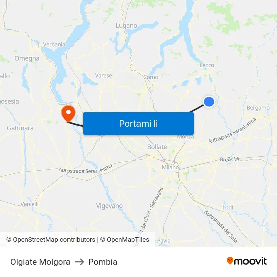 Olgiate Molgora to Pombia map