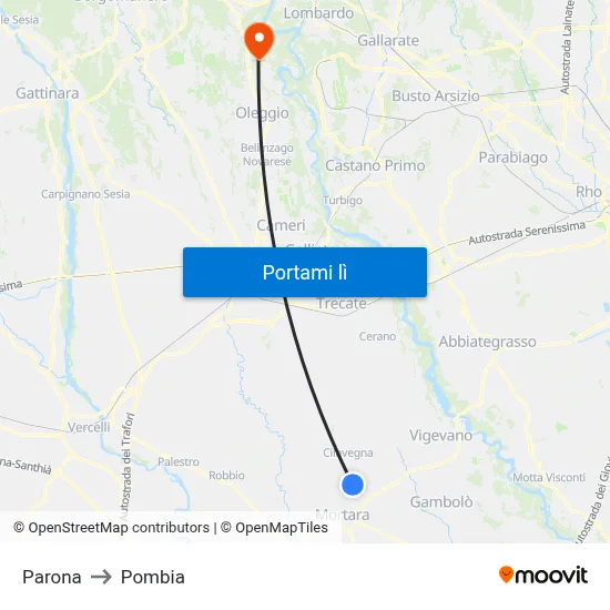 Parona to Pombia map