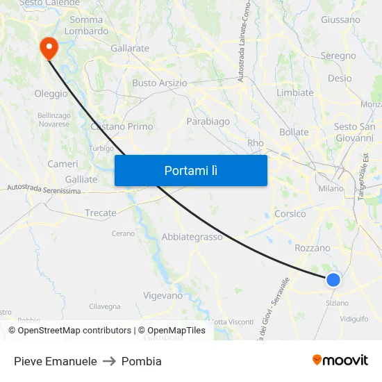 Pieve Emanuele to Pombia map