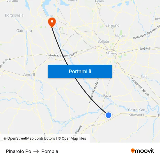 Pinarolo Po to Pombia map