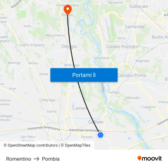 Romentino to Pombia map