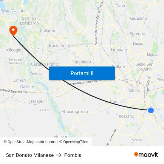 San Donato Milanese to Pombia map