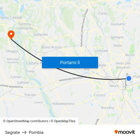 Segrate to Pombia map