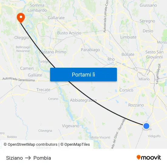 Siziano to Pombia map