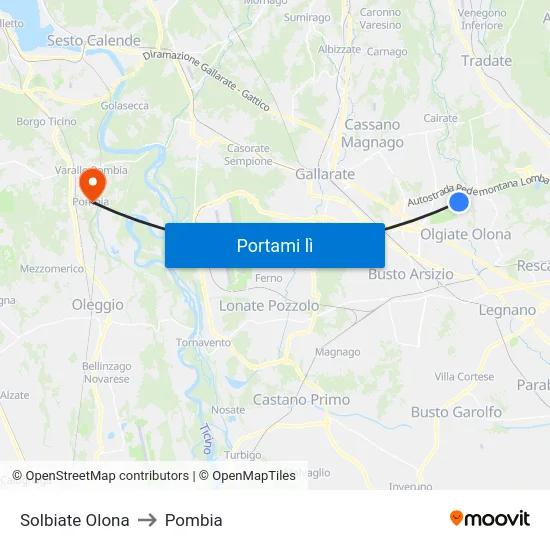 Solbiate Olona to Pombia map