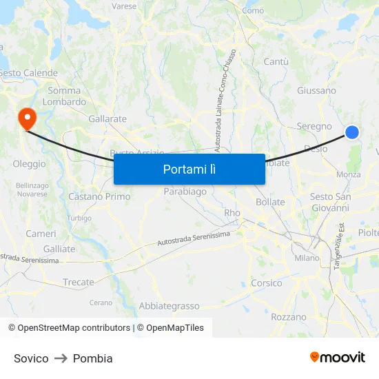 Sovico to Pombia map