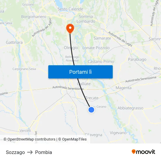 Sozzago to Pombia map