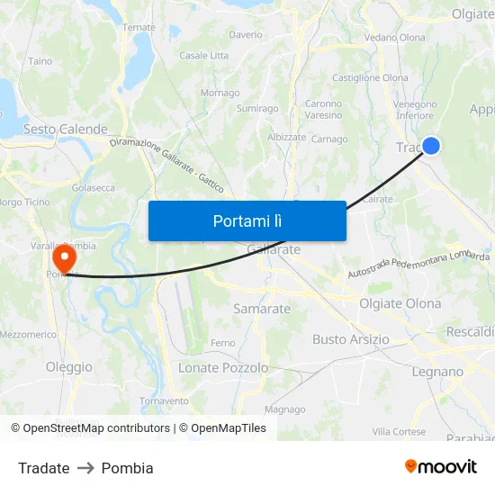Tradate to Pombia map